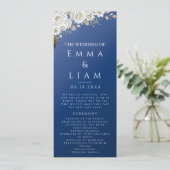 Elegant Trouwprogramma in Navyblauw Goud Witte Roo Programmakaart (Staand voorkant)