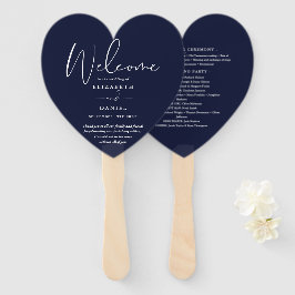 Elegant Trouwprogramma in Navyblauw met Hart Handwaaier