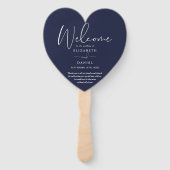Elegant Trouwprogramma in Navyblauw met Hart Handwaaier (Voorkant)