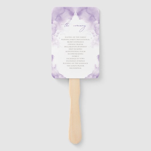 Elegant Trouwprogramma Lavendelboog Handwaaier (Achterkant)