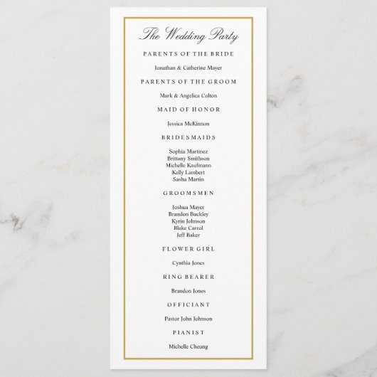 Elegant Trouwprogramma Met Gouden Rand Programmakaart (Achterkant)