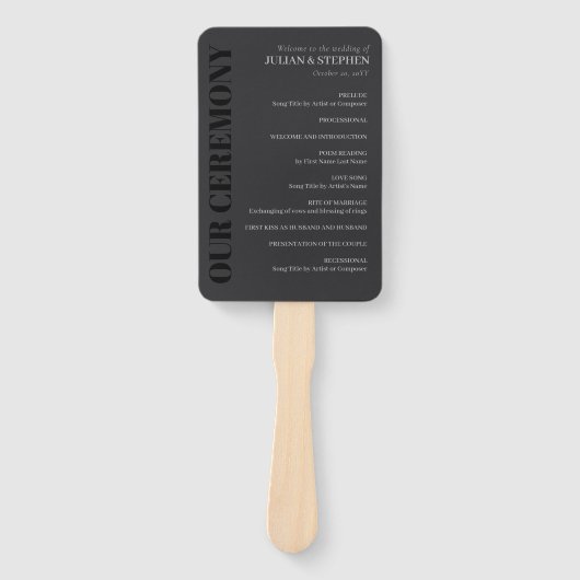 Elegant Trouwprogramma met Kooltipografie Handwaaier (Voorkant)