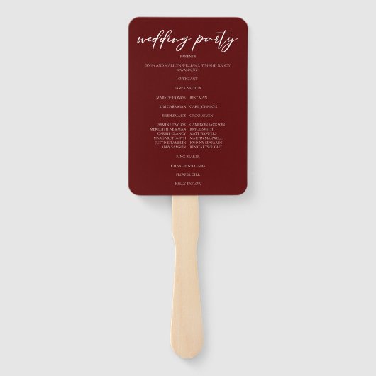 Elegant Trouwprogramma met typografie in bordeauxr Handwaaier (Achterkant)