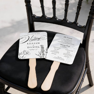 Elegant Trouwprogramma met Wilde Bloemen Handwaaier