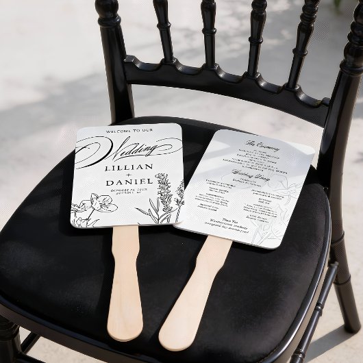 Elegant Trouwprogramma met Wilde Bloemen Handwaaier