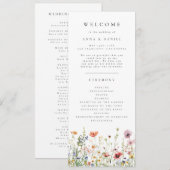 Elegant Trouwprogramma met Wilde Bloemen Programmakaart (Voorkant / Achterkant)