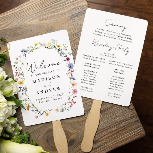 Elegant Trouwprogramma met Wilde Bloemenweide Handwaaier