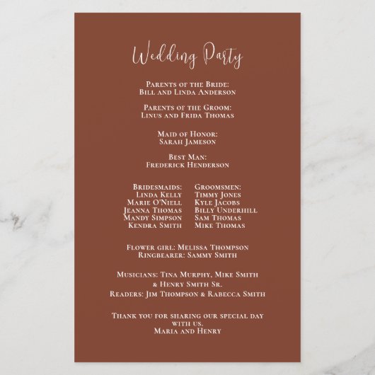 Elegant Trouwprogramma Terracotta Custom (Achterkant)
