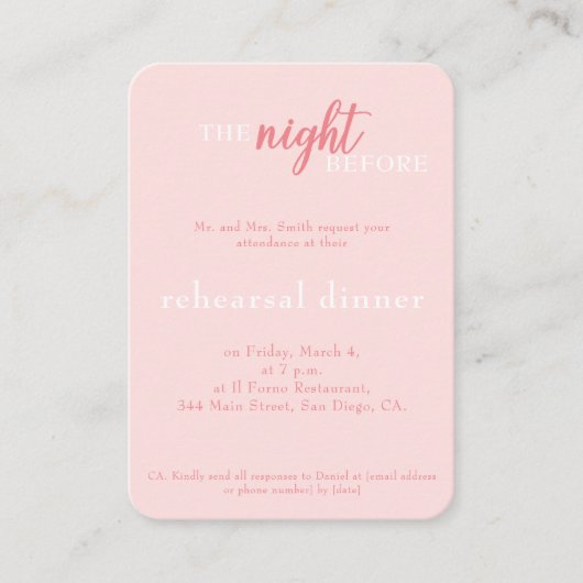 Elegant Trouwroze Monogram Oefendiner Informatiekaartje (Voorkant)