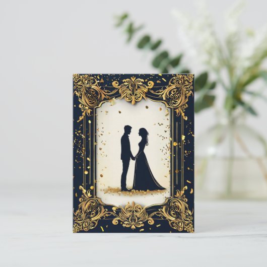 Elegant trouwsilhouet met Golden Fram Briefkaart (Staand voorkant)