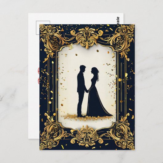 Elegant trouwsilhouet met  Golden Fram Briefkaart (Voorkant / Achterkant)