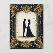 Elegant trouwsilhouet met  Golden Fram Briefkaart (Voorkant)