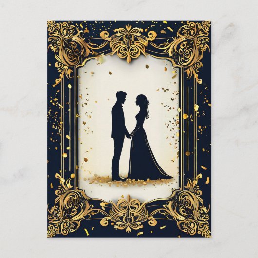 Elegant trouwsilhouet met  Golden Fram Briefkaart (Voorkant)