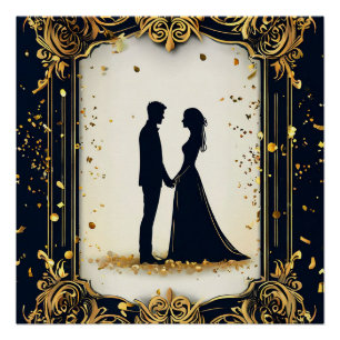 Elegant trouwsilhouet met  Golden Fram Perfect Poster