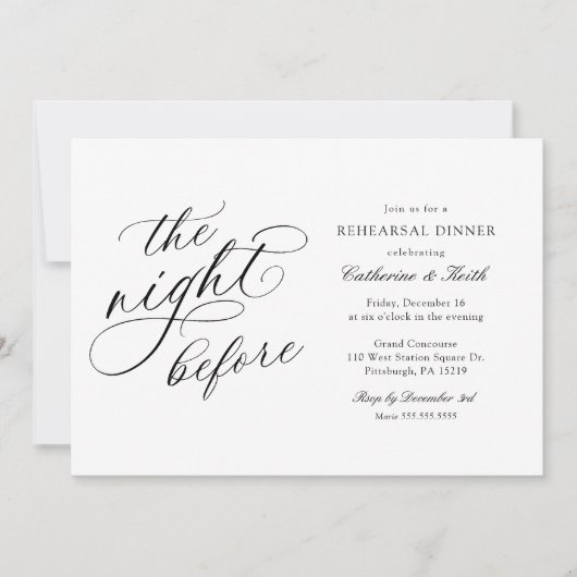 Elegant trouwt de nacht voor het eten van de repet kaart (Voorkant)