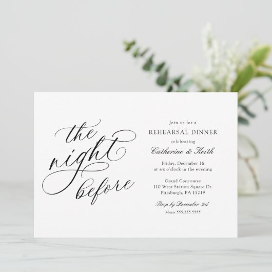 Elegant trouwt de nacht voor het eten van de repet kaart (Staand voorkant)