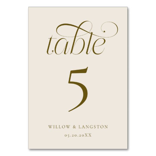 Elegant Trouwtafel Nummer Crème Kaart (Voorkant)