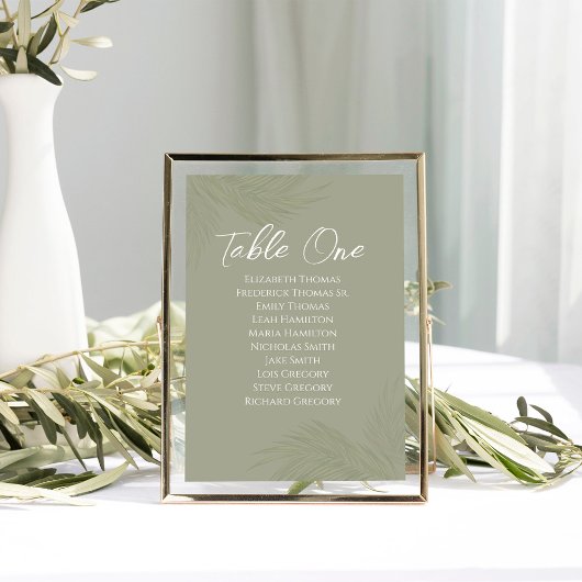 Elegant Trouwtafel Nummer Groene Palm Bladeren