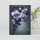 Elegant trouwuitnodiging met Dark Paarse Orchid Kaart (Staand voorkant)