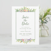 Elegant Trouwwaterverf Bloemvlinder Groen Save The Date (Staand voorkant)
