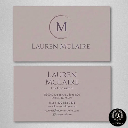 Elegant True Taupe Circle Monogram Visitekaartje