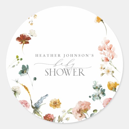Elegant Tuin Bloemen Waterverf Baby shower Ronde Sticker (Voorkant)