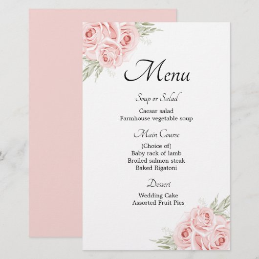 Elegant Tuin Rozen Roze Floral Wedding Menu (Voorkant / Achterkant)