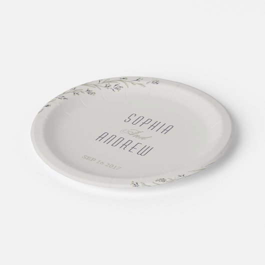 Elegant tuinbouillon rustige bruiloft monogram papieren bordje (Gekanteld)