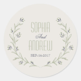 Elegant tuinbouillon rustige bruiloft monogram ronde sticker