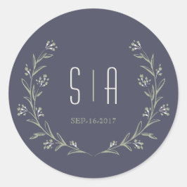 Elegant tuinbouillon rustige bruiloft monogram ronde sticker