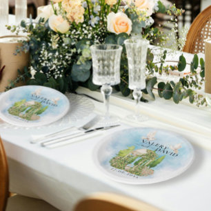 Elegant tuinhuisje bloemen duiven Bruiloft Luxe Papieren Bordje