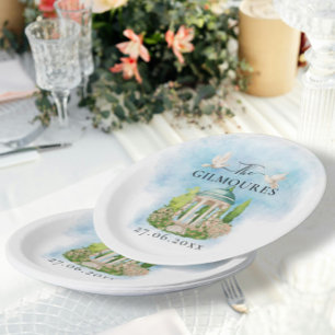 Elegant tuinhuisje bloemen duiven Bruiloft Luxe Papieren Bordje
