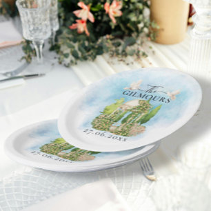 Elegant tuinhuisje bloemen duiven Bruiloft Luxe Papieren Bordje