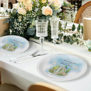 Elegant tuinhuisje bloemen duiven Bruiloft Luxe Papieren Bordje