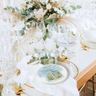 Elegant tuinhuisje bloemen duiven Bruiloft Luxe Zandsteen Onderzetter