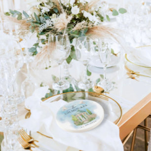 Elegant tuinhuisje   bloemen duiven Bruiloft Luxe Zandsteen Onderzetter