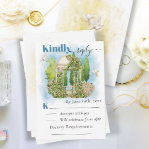 Elegant tuinhuisje   Bloemen duiven Zomer bruiloft Kaart