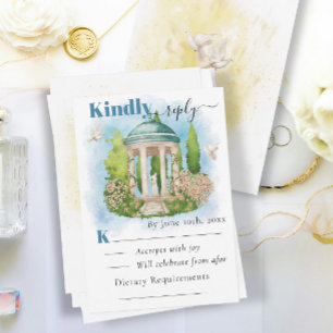 Elegant tuinhuisje   Bloemen duiven Zomer bruiloft Kaart