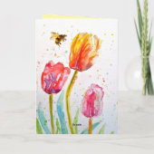 Elegant Tulip and Bee Watercolour Womans Name Kaart (Achterkant)