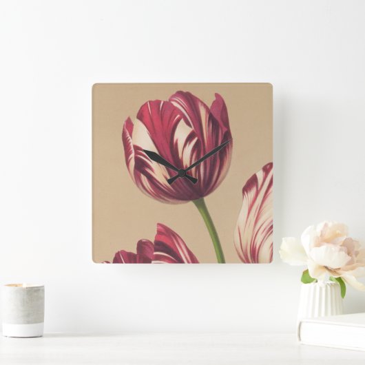 Elegant  Tulip Art Floral Wall Clock Vierkante Klok (Huis)