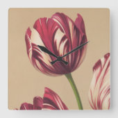 Elegant  Tulip Art Floral Wall Clock Vierkante Klok (Voorkant)