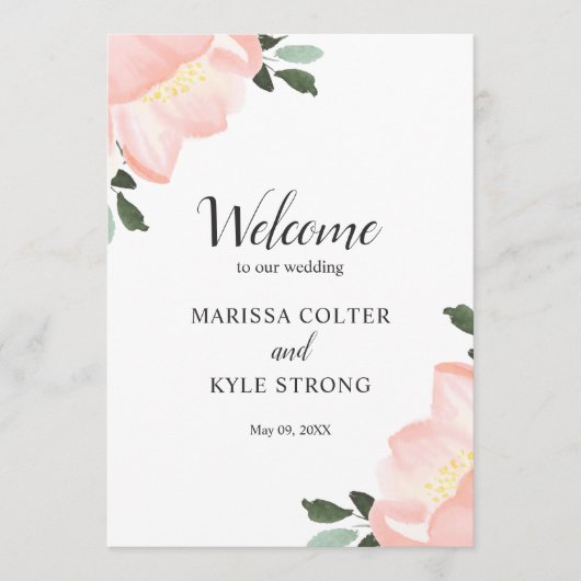 Elegant Tulips Blush Pink Floral Wedding Programmakaart (Voorkant)