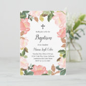 Elegant Tulips Floral Blush Pink Girl Baptisme Kaart (Staand voorkant)