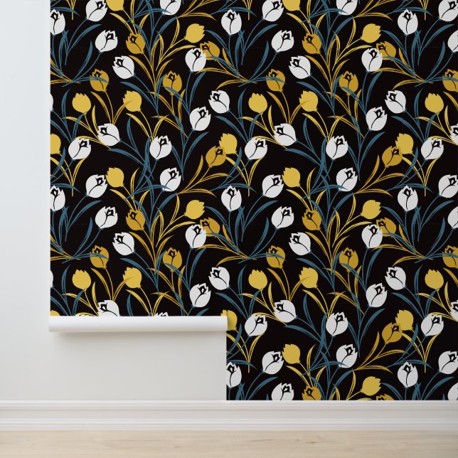 Elegant tulp bloemenpatroon behang (Applicatie)