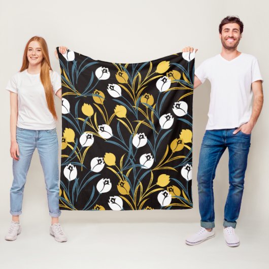 Elegant tulp bloemenpatroon fleece deken (In situ)