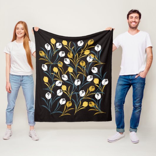 Elegant tulp bloemenpatroon fleece deken (In situ)