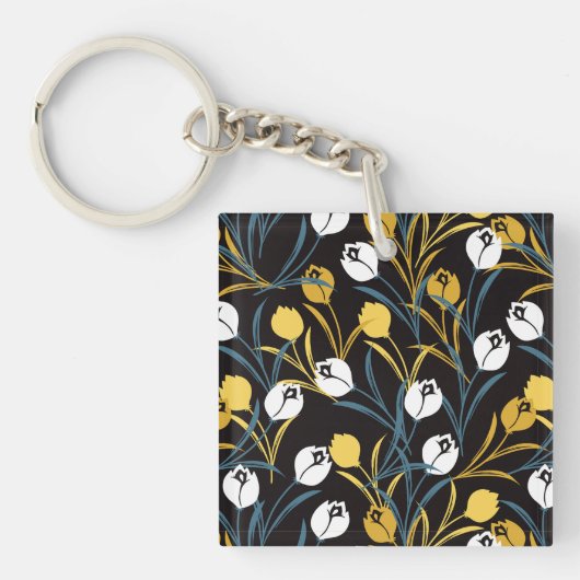Elegant tulp bloemenpatroon sleutelhanger (Voorkant)
