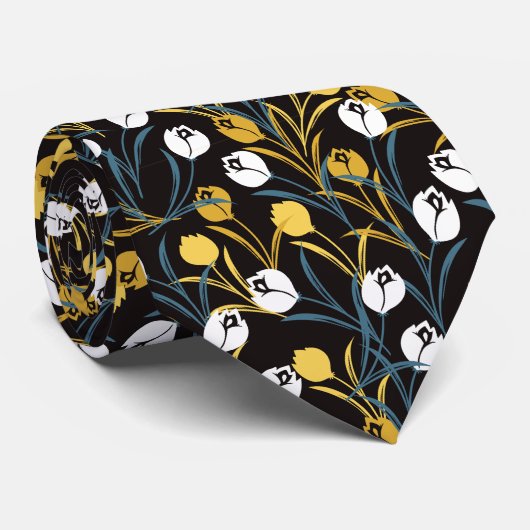 Elegant tulp bloemenpatroon stropdas (Opgerold)