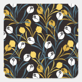 Elegant tulp bloemenpatroon vierkante sticker