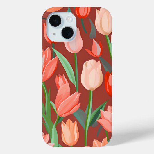 Elegant Tulp Bloempatroon – Rood & Perzik Lente Case-Mate iPhone Case (Achterkant)